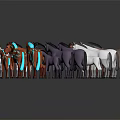 Colorful Horses Of Various Sizes In Circular Arrangement As 3D Models On Gray Background