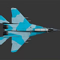 Blue Camouflage Fighter Jet Model With Detailed Structure And Reflective Display Surface