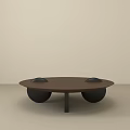 Round Brown Coffee Table With Sphere Legs And Minimalist Design 3d model