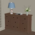 Wooden Console Table with Drawers Lamp Vase with Flowers and Magazines in Entryway