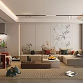 Modern Living Room Interior With Large Screen TV Fireplace Bookshelf Sofa Coffee Tables And Carpet