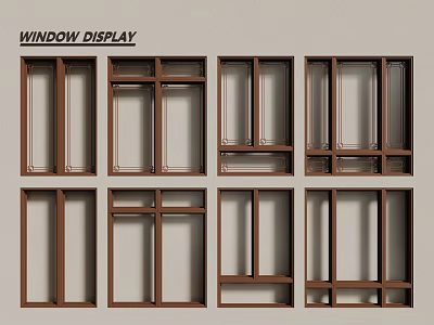 Lattice Windows Display With Various Wooden Frame Designs For Home Decoration 3d model