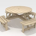 Wooden Round Picnic Table with Attached Benches Natural Wood Outdoor Furniture