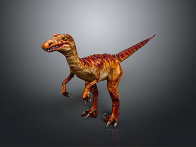 Realistic Velociraptor Dinosaur With Red Brown Yellow Skin Standing Pose And Detailed Texture 3d model