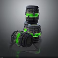 Futuristic Sci Fi Barrels With Green Glowing Elements And Stacked Design 3d model
