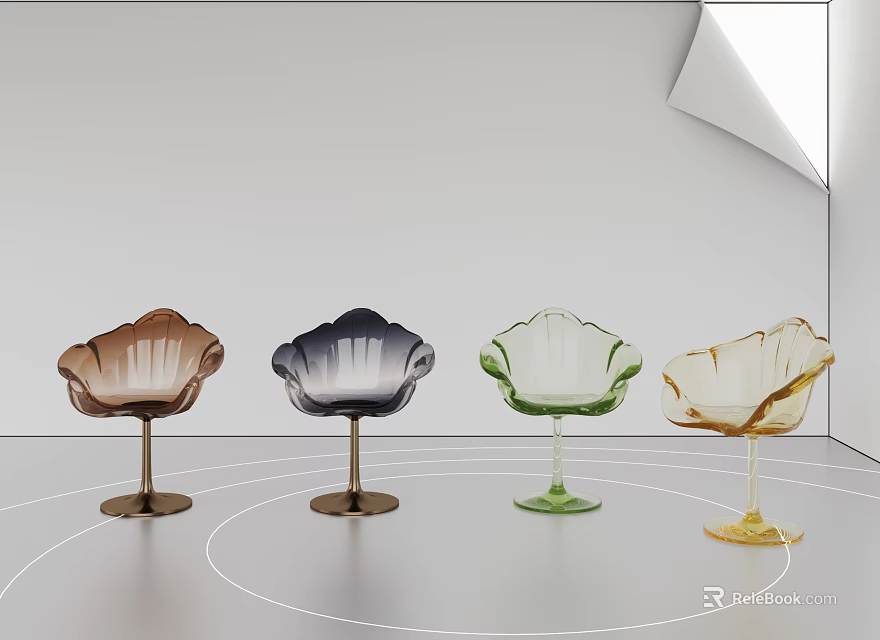 Modern Petal Shaped Accent Chairs With Multiple Colors And Metal Bases 3d model 