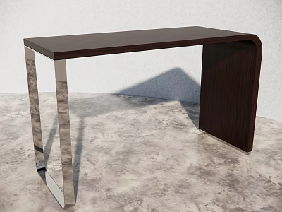 Modern Wooden Desk With Sleek Chrome Legs And Smooth Tabletop 3d model