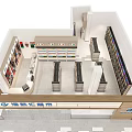 Bright Shopping Mall Supermarket Storefront With Glass Doors And Product Display Shelves