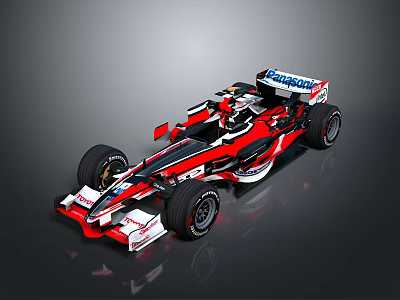 Red and Black Formula One Race Car with Aerodynamic Design and Sponsor Logos 3d model