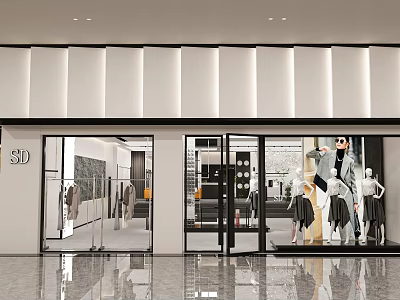 Modern Clothing Store Facade With Glass Doors And Fashionable Mannequins In Window 3d model
