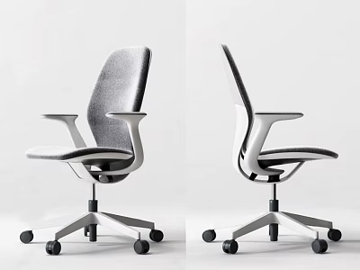 Modern Gray Office Chair With White Armrests Swivel Base And Wheels 3d model
