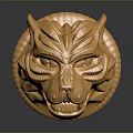 Shiny Golden Wolf Head Sculpture With Intricate Carvings On Dark Background