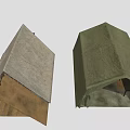 Open Green Canvas Camping Tent With Folded Brown Fabric Outdoor Structure
