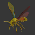 Vibrant Yellow and Red Wasp with Transparent Wings Standing on Dark Background