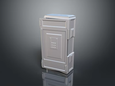 Gray Storage Cabinet With Door Top Cover And Structural Design On Reflective Dark Background 3d model