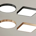 Modern Ceiling Lights with Round Square Shapes and Black Gold Frames White Light Panels 3d model