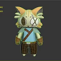 Cute Cartoon Cat Character With Orange Ears X Shaped Eye Blue Vest And Brown Pants
