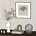 Natural Decorative Ornaments Set With White Vase Dried Flowers Ginkgo Leaf Frame And Moon Ornament