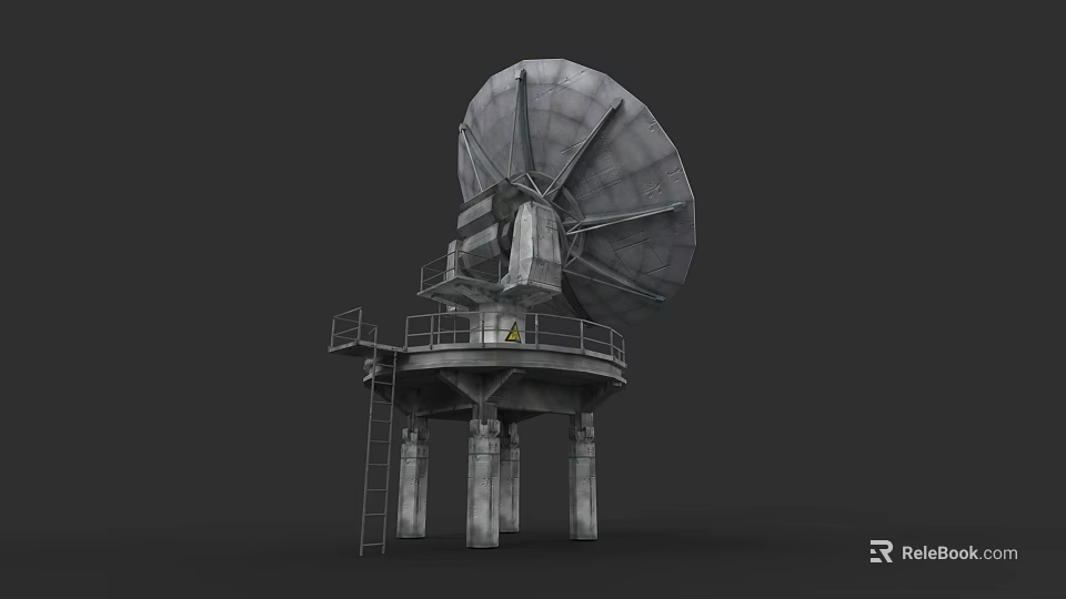 Military Weapon System With Large Parabolic Antenna And Tower Platform Structure 3d model 