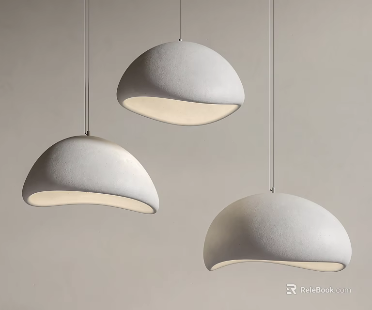 Three Modern White Dome Pendant Lights With Soft Glow And Minimalist Design 3d model 