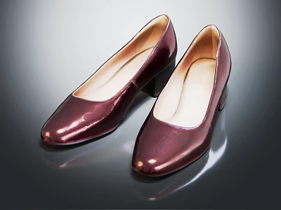 Burgundy Patent Leather Square Toe Block Heel Women's Elegant Stylish Formal Shoes 3d model
