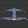 Blue Futuristic Drone With Four Rotors And Streamlined Aerodynamic Body Design