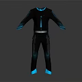 Sleek Futuristic Black Jumpsuit With Neon Blue Cuff Waist And Ankle Accent Details