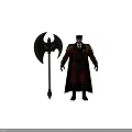Dark Fantasy Military Character Wearing Red Black Coat With Cape And Giant Ornate Axe