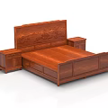 Mahogany Double Bed with Carved Headboard and Matching Bedside Tables Solid Wood Design 3d model