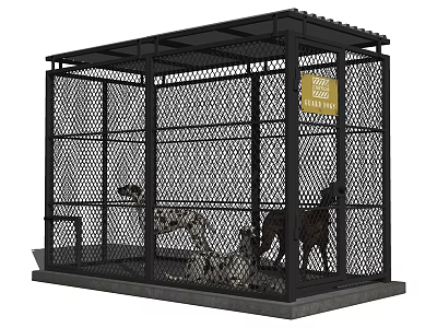 Black Metal Dog Cage With Diamond Mesh Roof And Dogs Inside 3d model