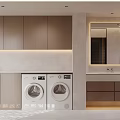 Modern Home Balcony Interior With Washing Machines Cabinets Mirror And Sink