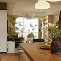 Modern Cream Style Living And Dining Room With Art Gallery Wall And Lush Green Plants