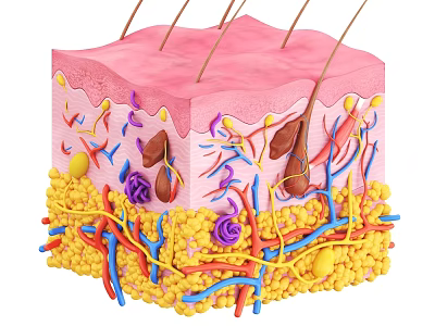 Detailed Human Skin Structure Layers With Blood Vessels And Hair Follicles 3d model