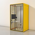 Yellow Office Pod With Glass Door Workstation Table Stool And Monitor