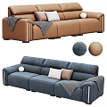 Brown And Blue Three Seater Sofas With Pillows Throw Blanket And Decorative Balls