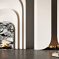 Elegant Modern Fireplace Interior Design With Arc Stone Accent And Palm Plant