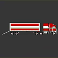 Red and White Semi Truck with Tractor Cab Trailer Yellow Stripes 3D Render with Reflection