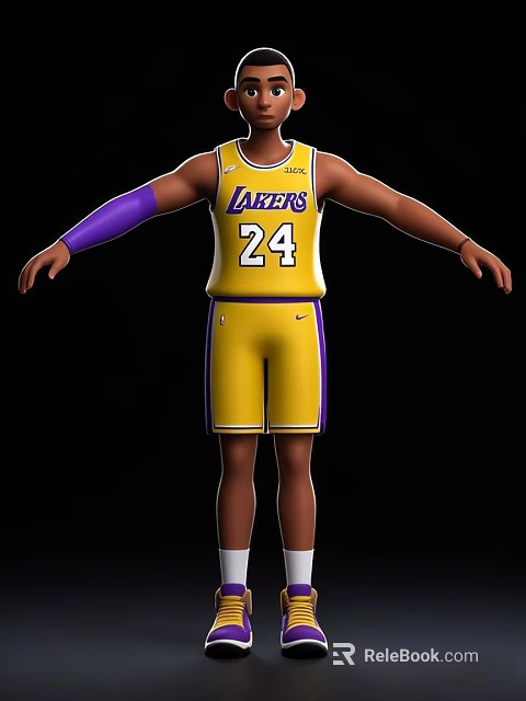 3D Game Character Wearing Lakers 24 Yellow Jersey With Purple Arm Sleeves 3d model 