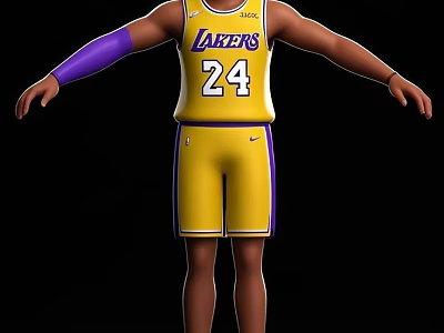3D Game Character Wearing Lakers 24 Yellow Jersey With Purple Arm Sleeves 3d model