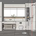 Modern Bathroom Interior Design With Marble Vanity Large Mirror Toilet And Shower Area