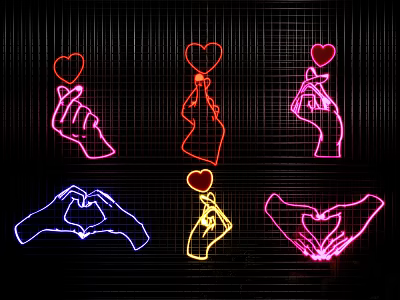 Colorful Neon Decorative Lights with Hand and Heart Patterns for Home Decoration Use 3d model