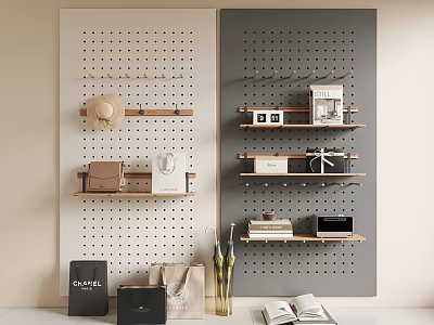 Stylish Pegboard Wall Decor With Shelves And Accessories 3d model