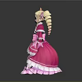 Cute Blonde Game Movie Character With Twin Braids In Pink Lace Dress