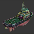 3D Model Of Tugboat With Deck Equipment And Colorful Hull