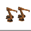 Two Copper Colored Robotic Arms On Black Background With Reflections