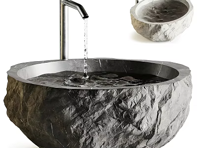 Natural Stone Washbasin With Stainless Steel Faucet And Running Water 3d model
