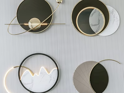 Modern Circular Wall Decorations With Metal Frames Marble Panels And LED Lights 3d model