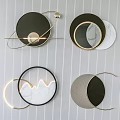 Modern Circular Wall Decorations With Metal Frames Marble Panels And LED Lights 3d model