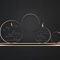Modern Circular Chandeliers With Golden Frames And Geometric Lines On Black Background