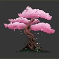 Cartoon Cherry Blossom Tree Scene With Pink Flowers Brown Trunk And Falling Petals